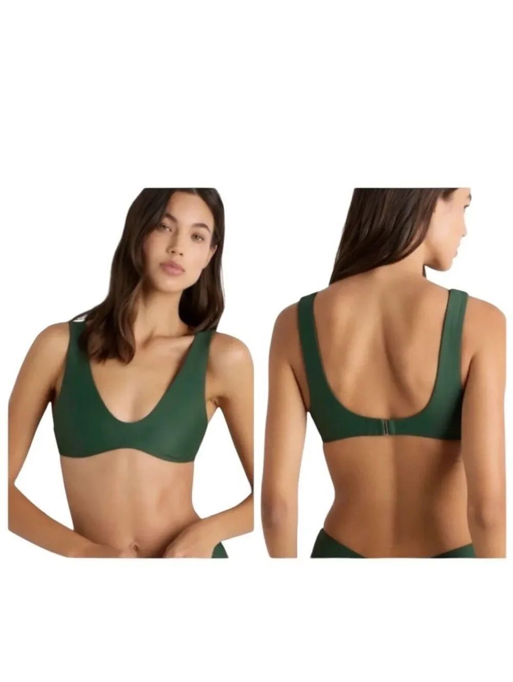NWT Quince Italian V-Neck Bikini Top Palm Dark Green Size XS